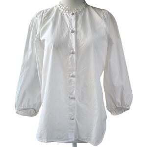 Apiece Apart Cotton Button Down Blouse 3/4 Sleeve White Top Women Size 0 XS EUC